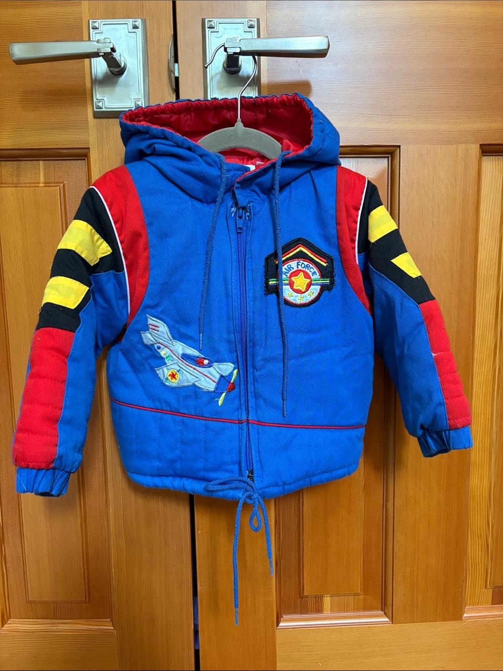 Good Friends Vintage Blue & Red Airplane Hooded Puffer Jacket 2T 24 Months